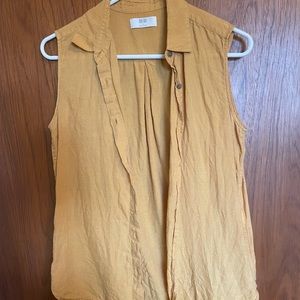 Yellow Uniqlo sleeveless linen blouse